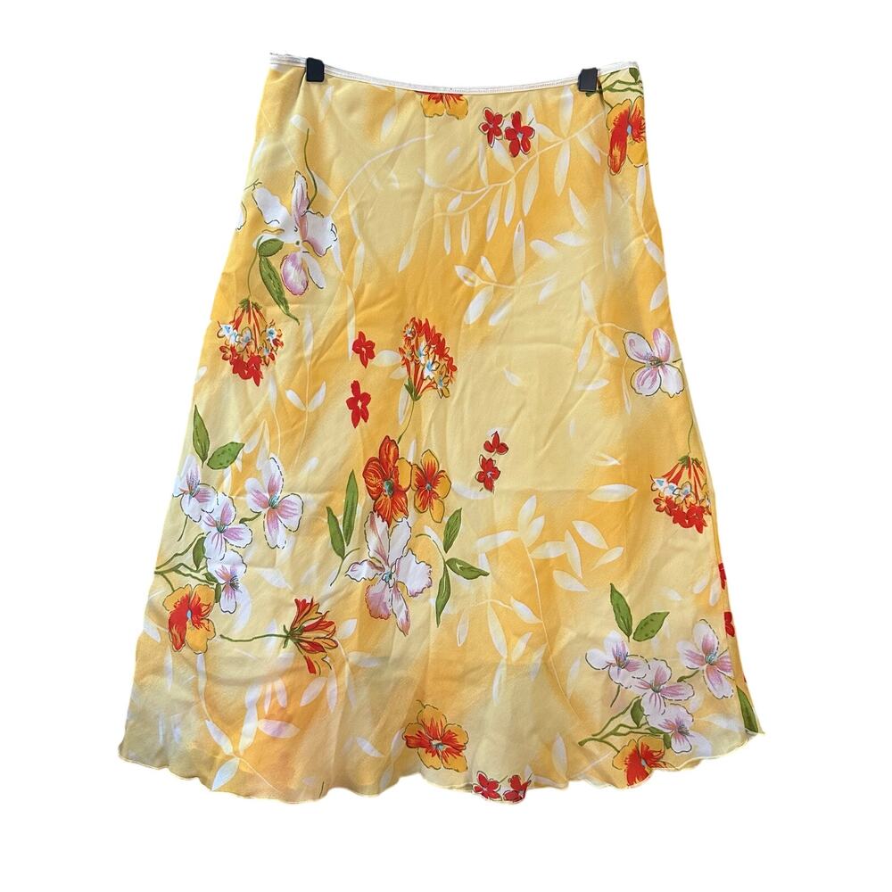 Vintage Pretty Girl Floral Midi‎ Skirt Yellow Size XL Made in the USA
